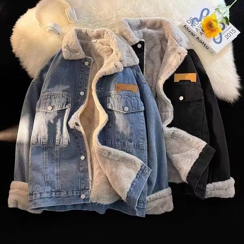 Dámska oversized rifľová bunda s podšívkou z materiálu teddy