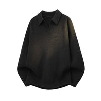 Γυναικεία oversized πλεκτή μπλούζα πόλο με ανοιχτή λαιμόκοψη V, ρεγκλάν μανίκια και μακρύτερο πίσω τελείωμα