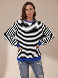 Oversized retro-sweatshirt til kvinder med striber og rund hals
