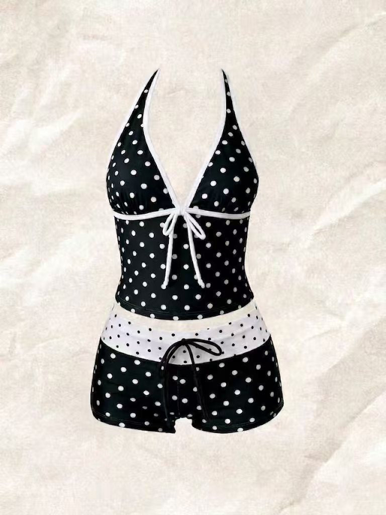 Tankini med prikker til kvinder og justerbar halterneck