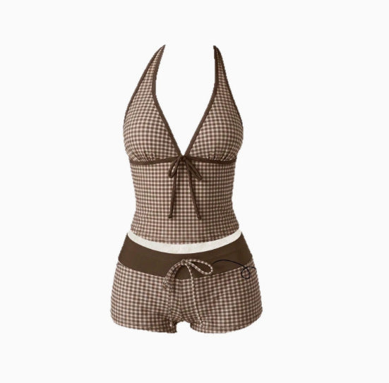 Tankini med prikker til kvinder og justerbar halterneck