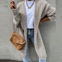 Dames lang cardigan-sweater med åben front og afslappet pasform