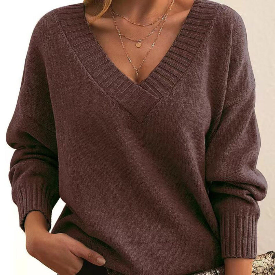 Afslappet V-hals-sweater til kvinder