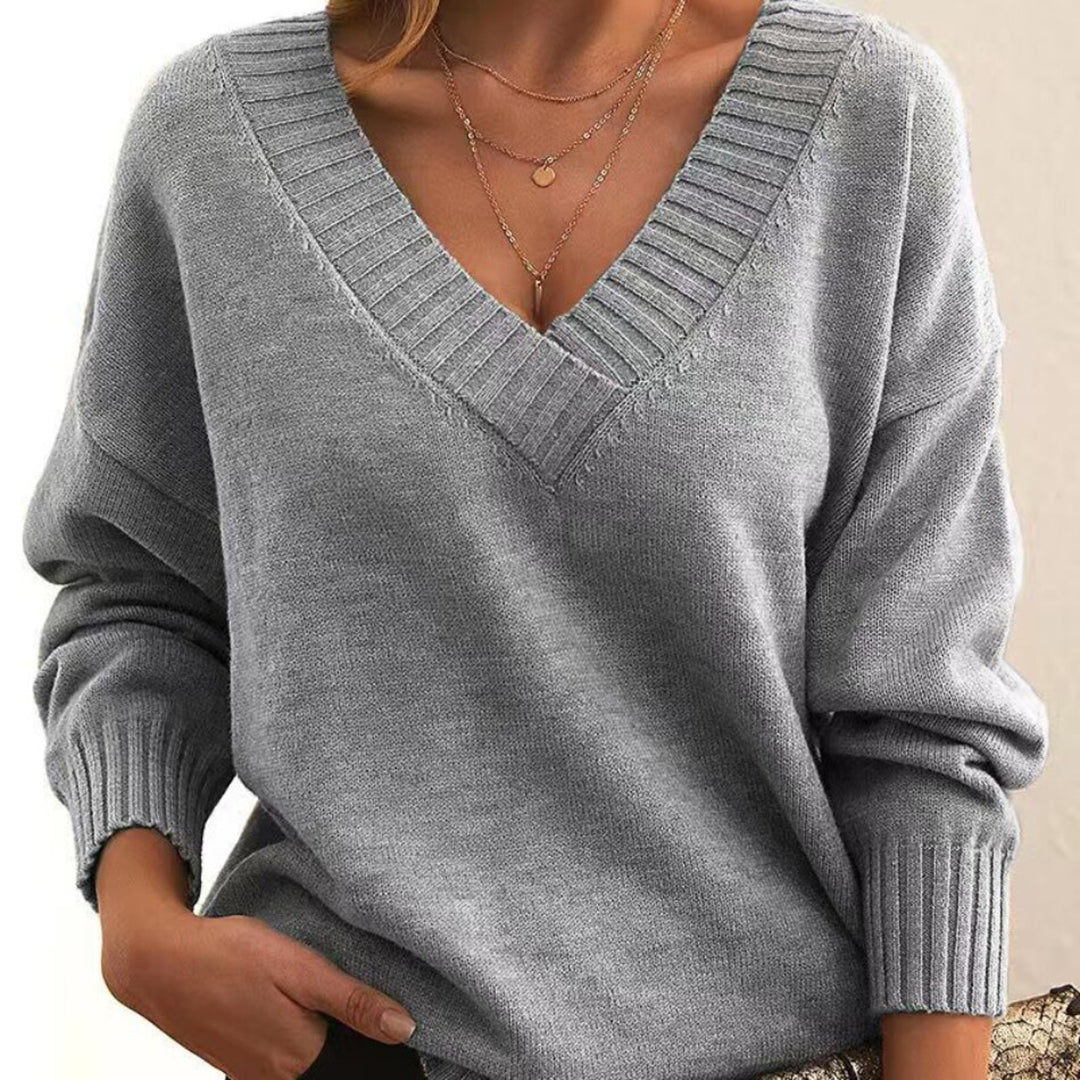 Afslappet V-hals-sweater til kvinder