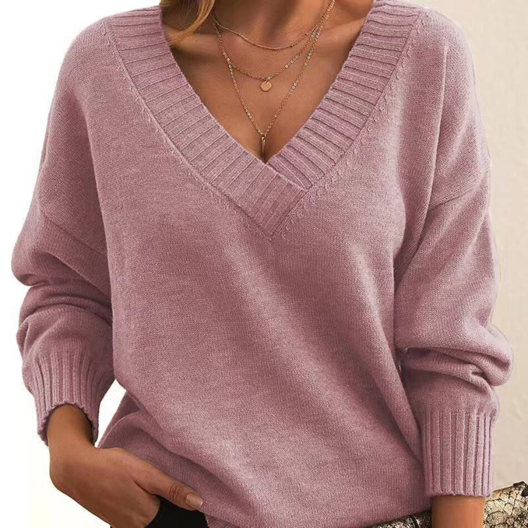 Afslappet V-hals-sweater til kvinder