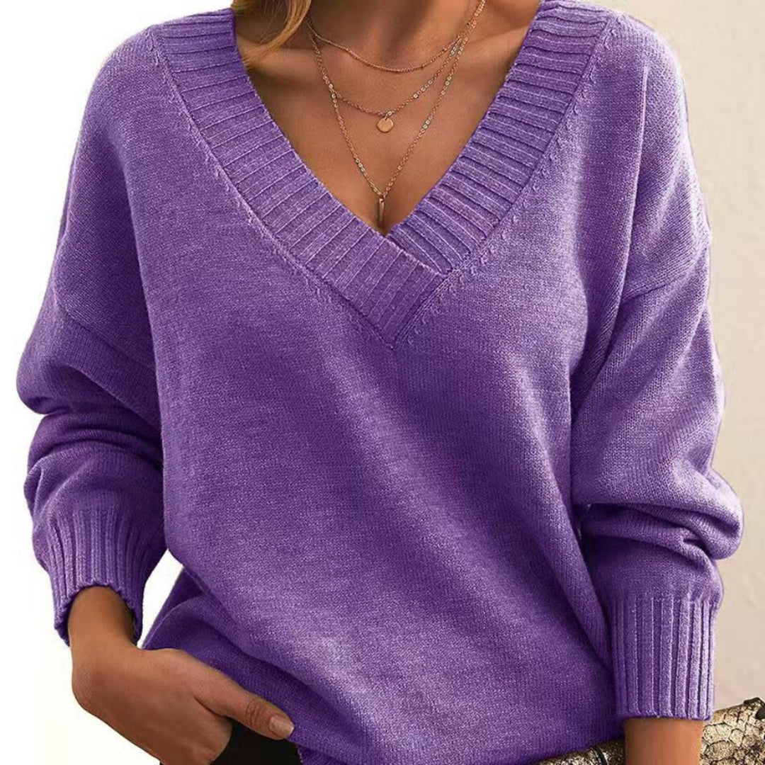 Afslappet V-hals-sweater til kvinder