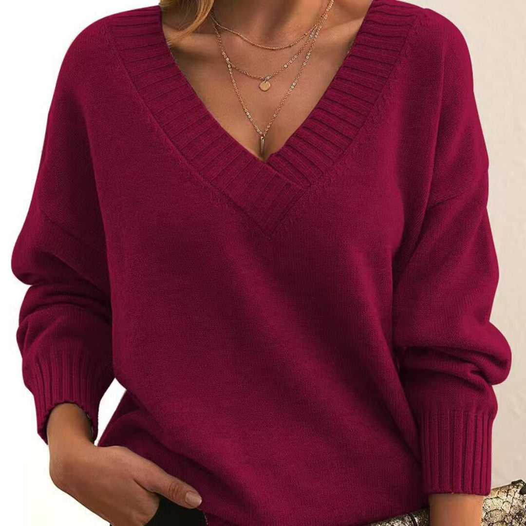 Afslappet V-hals-sweater til kvinder