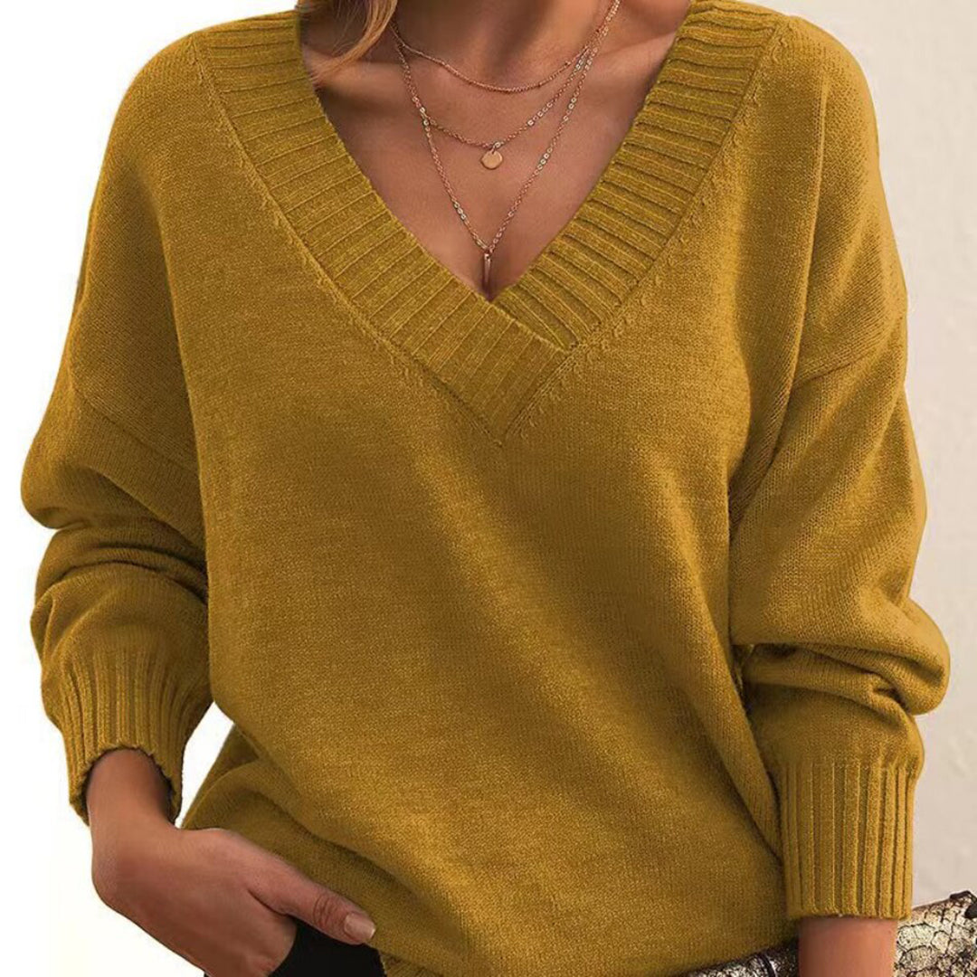 Afslappet V-hals-sweater til kvinder