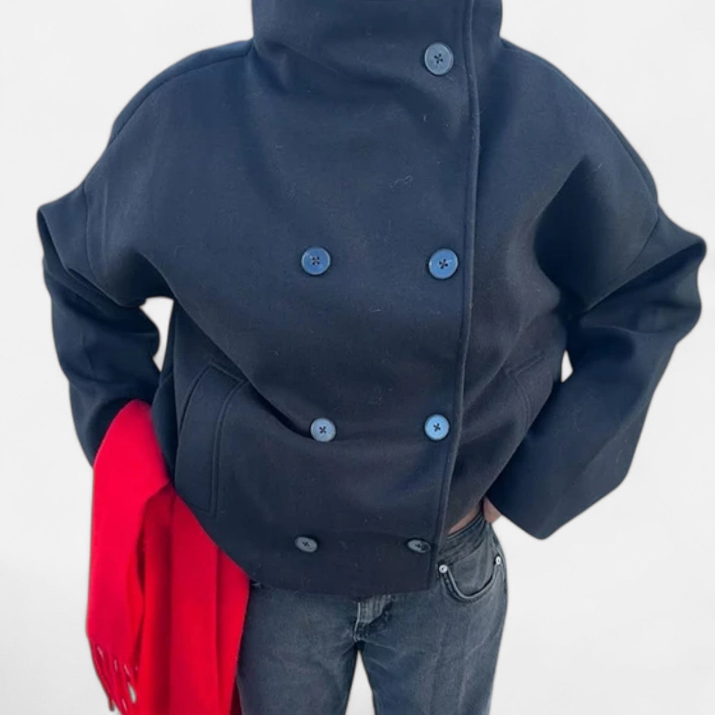 Women's Short Coat with Chic High Collar