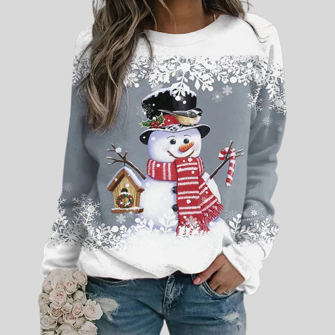 Julesweatshirt med snemand til kvinder
