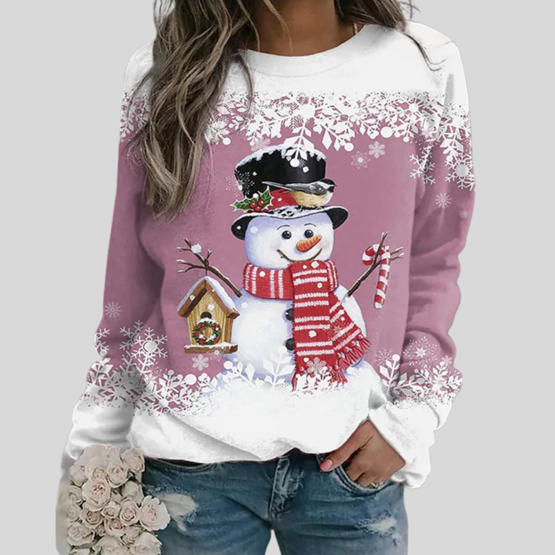 Julesweatshirt med snemand til kvinder