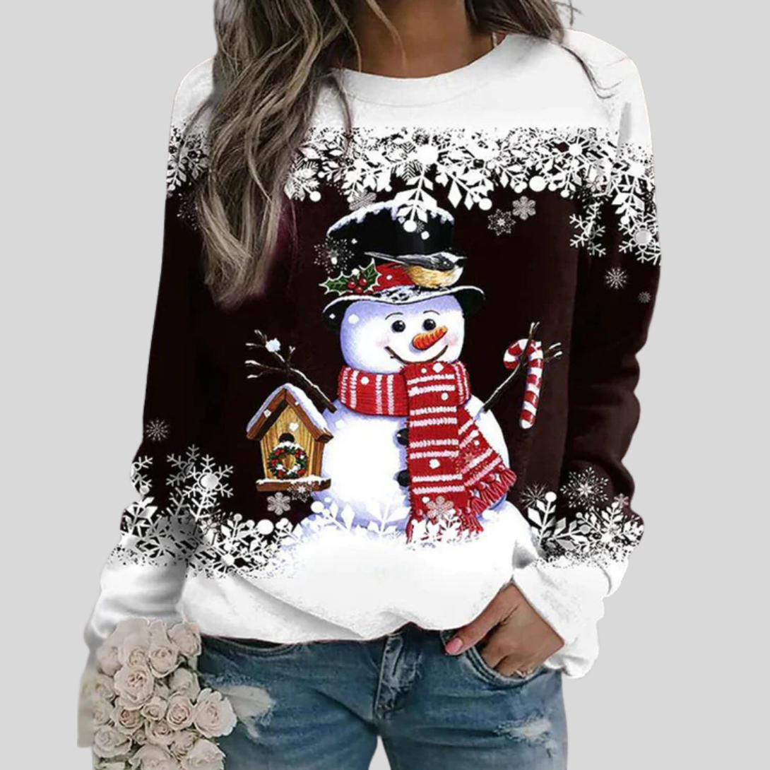 Julesweatshirt med snemand til kvinder