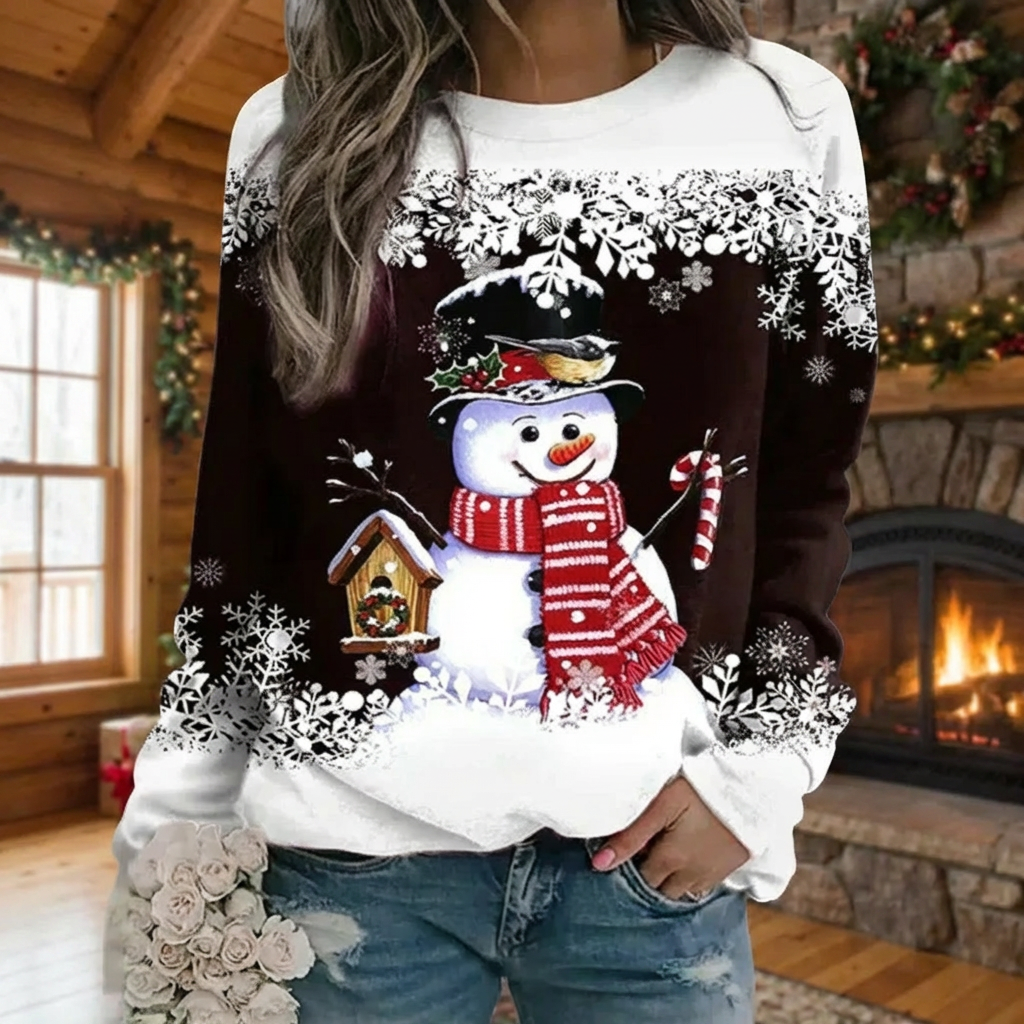 Julesweatshirt med snemand til kvinder