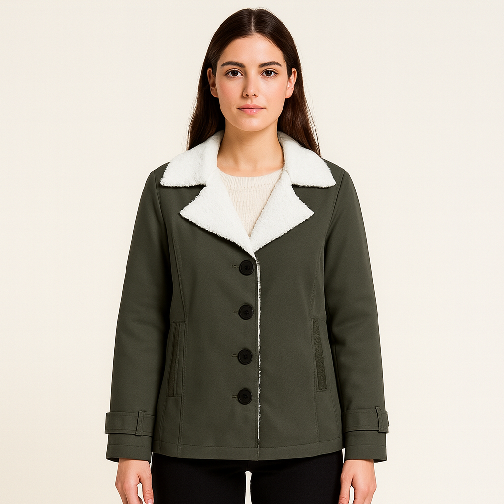 Women's Warm Lined Winter Jacket with Notched Lapels