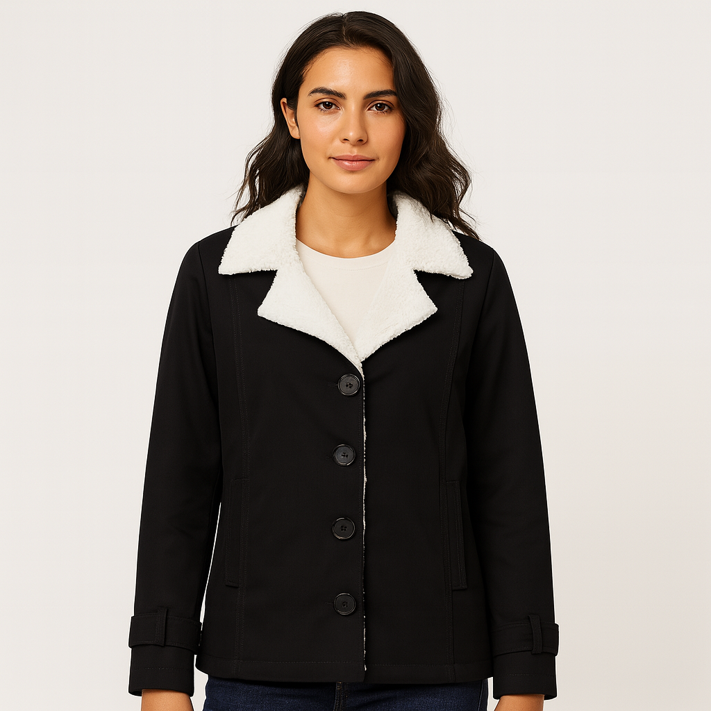 Women's Warm Lined Winter Jacket with Notched Lapels