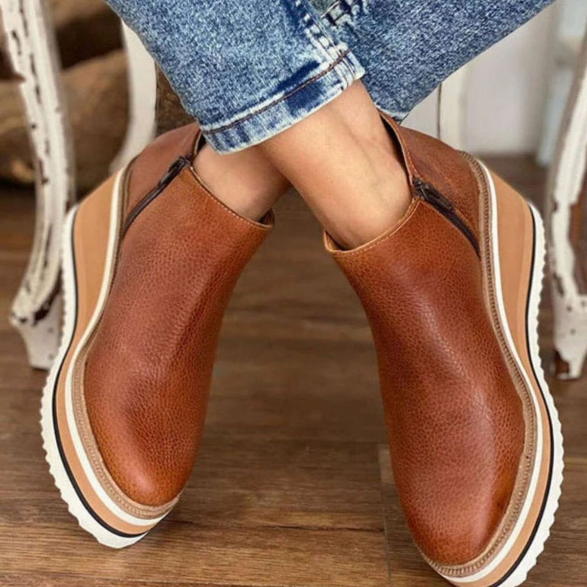 Chelsea-støvler til kvinder med kilehæl og plateau, slip-on