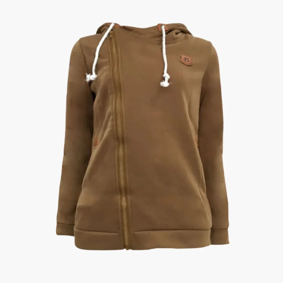 Damehoodie med lynlås og hætte med snøre