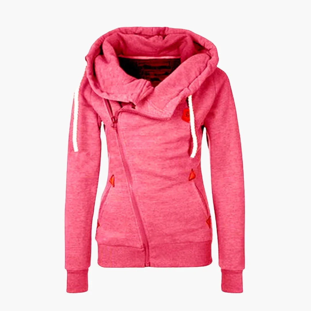Damehoodie med lynlås og hætte med snøre